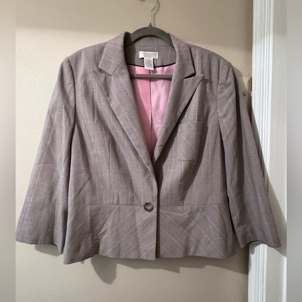 Women's Bradington Stretch, Pink and Gray Plaid  Houndstooth Blazer